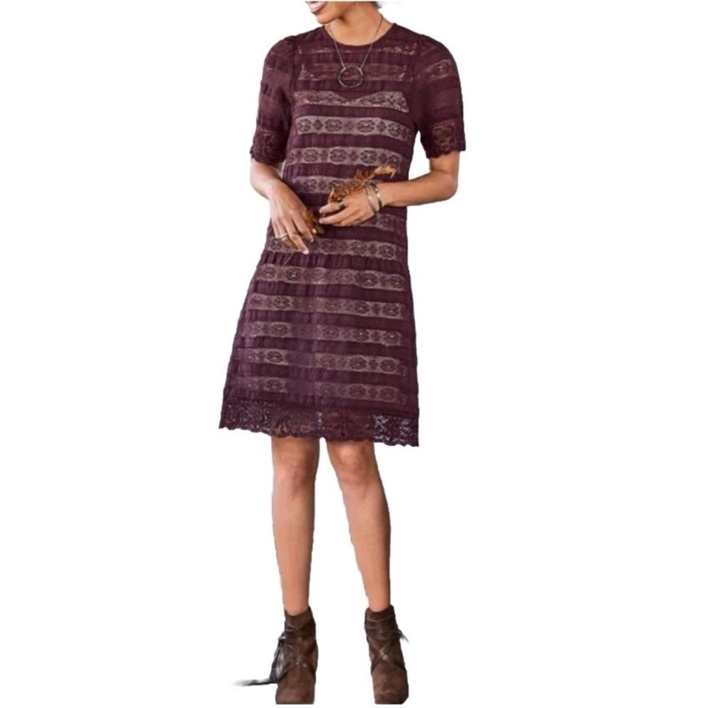 Sundance Plum Purple Lace Overlay Knee Length Boho Festival Dress Size 10 Petite